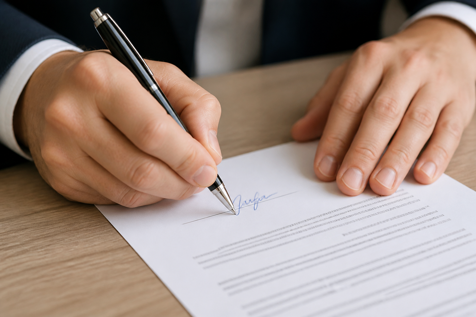Signature d'un mandat de vente à l'étude, clés en laiton posées sur une table en pierre